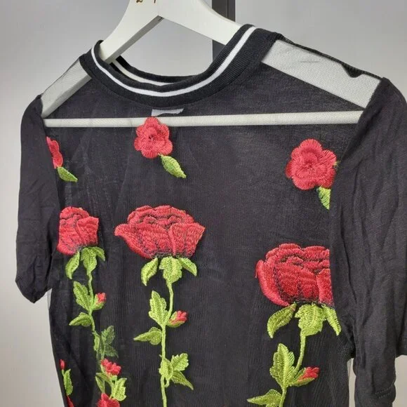 Luxe Sheer Front Roses  Tee - Picture 2 of 4